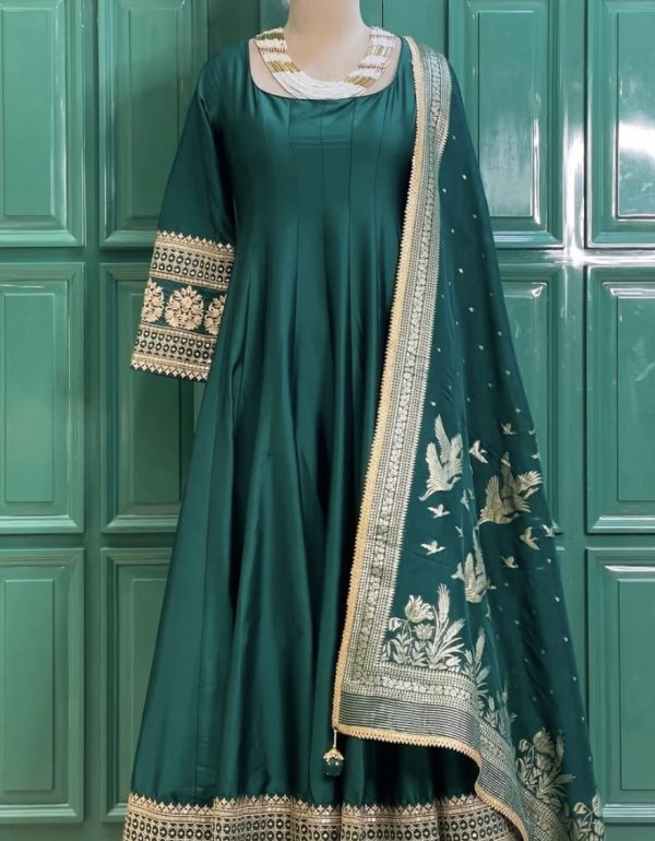 slim fit dress slacks Black and emerald green anarkali set – TheStylease.com main image 1